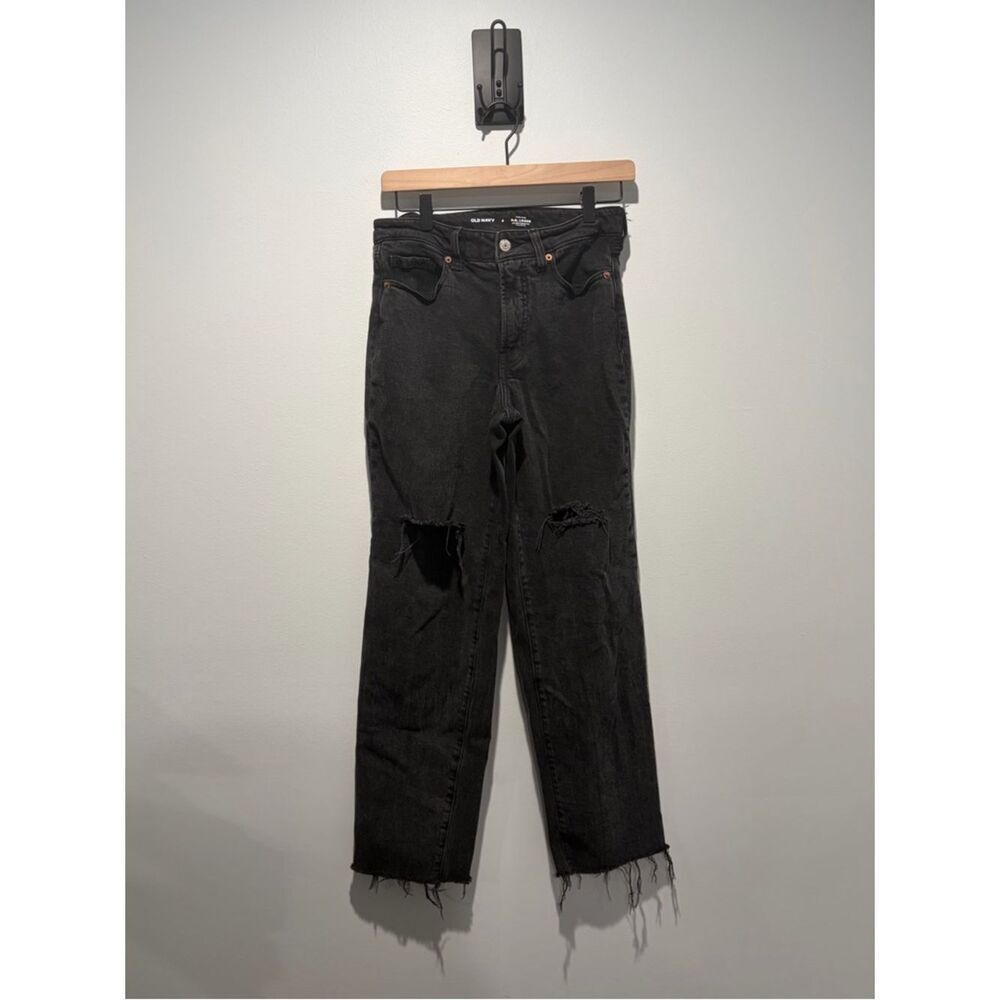 Old Navy High Rise O.G. Loose Secret Smooth Pocket Distressed Jean Black 4